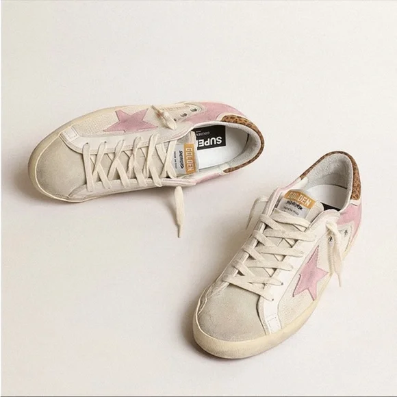 Golden Goose Superstar Sneaker Cream Antique Pink Suede/Leopard sz 37 New in Box - Picture 15 of 17
